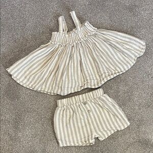 Quincy Mae Cream and Sage Gray Striped Matching Set